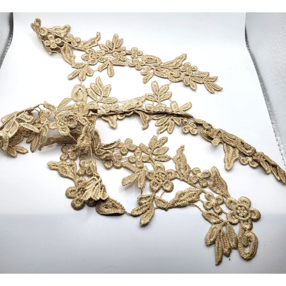 Lot of  6 Light Gold Floral Applique 3 Mirrored Sets Sew On 10in by 3in
